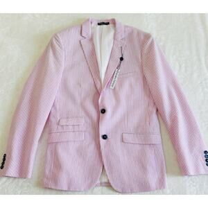 NWT Paisley & Gray Men Size 40 Reg Pink White Seersucker Slim Fit Jacket Blazer